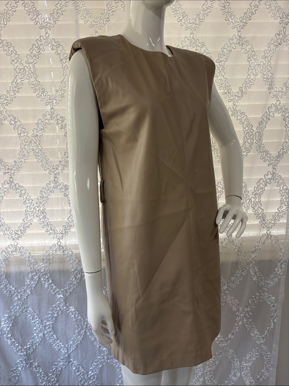 Zara Taupe Vegan Leather Mini Dress